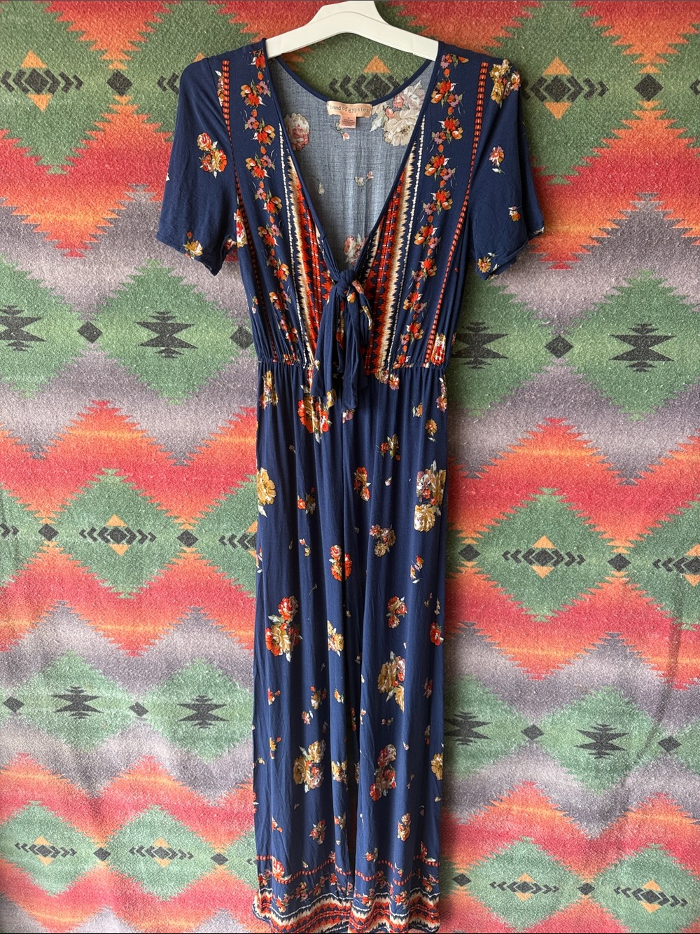Band of Gypsies Navy Floral Tie-Front Jumpsuit